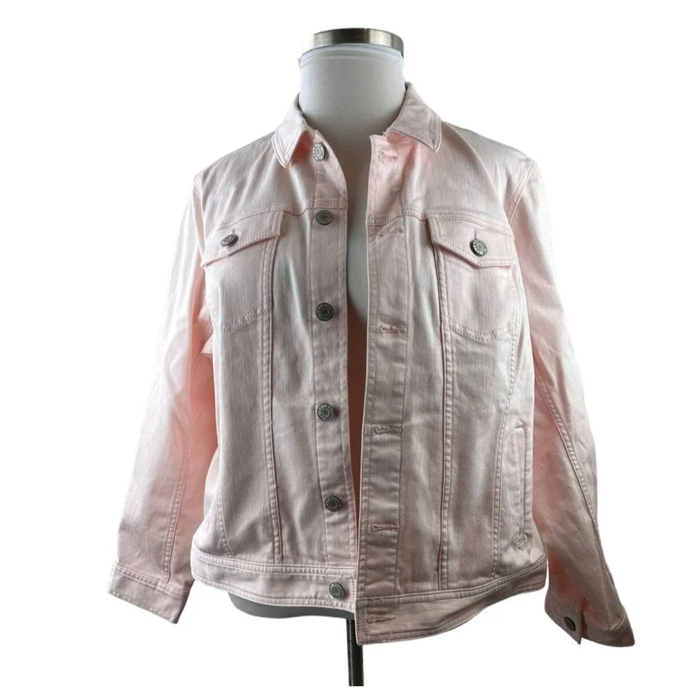 Talbots Classic Pink Denim Jean Jacket Women's Plus Size 2X 2Xp Plus Petite - Picture 3 of 10